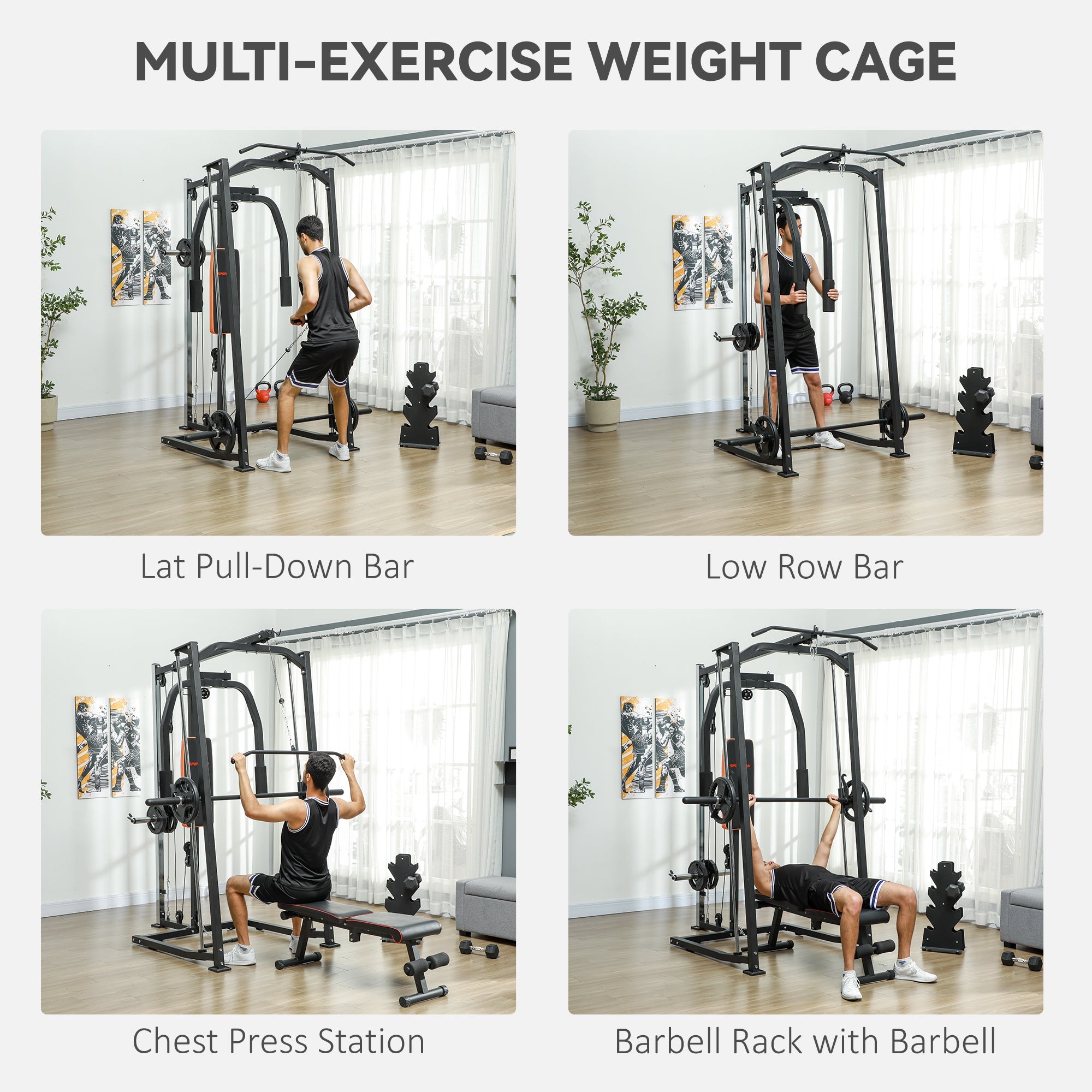 Soozier 3 In 1 Smith Machine with Dual Cable Pulley System, Chest Press Station, 17-Level Squat Rack and Barbell Bar 