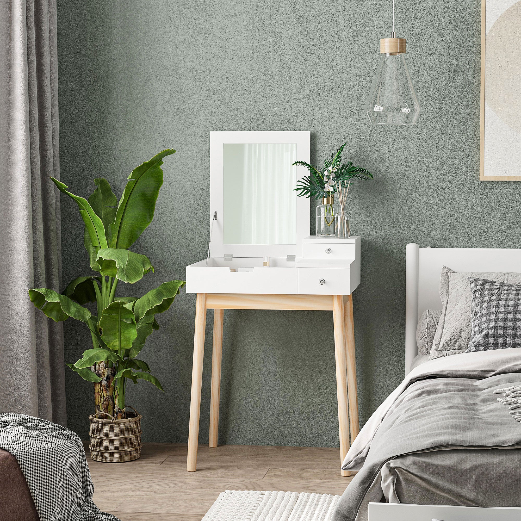 HOMCOM Dressing Table with Flip-up Mirror Modern Make Up Desk 2 Drawers Bedroom Furniture White 