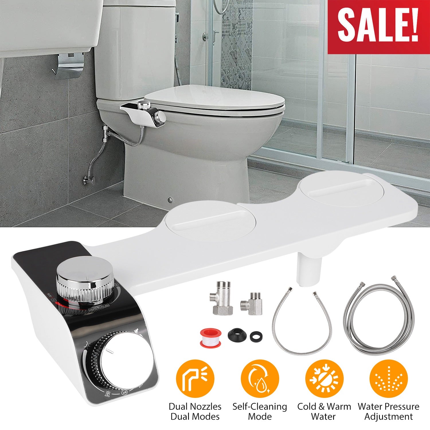 Bidet Attachment Non-Electric Fresh Water Bidet Sprayer Toilet Seat Attachment with Self Cleaning Dual Nozzles Cold Warm Water Temperature Pressure Co 