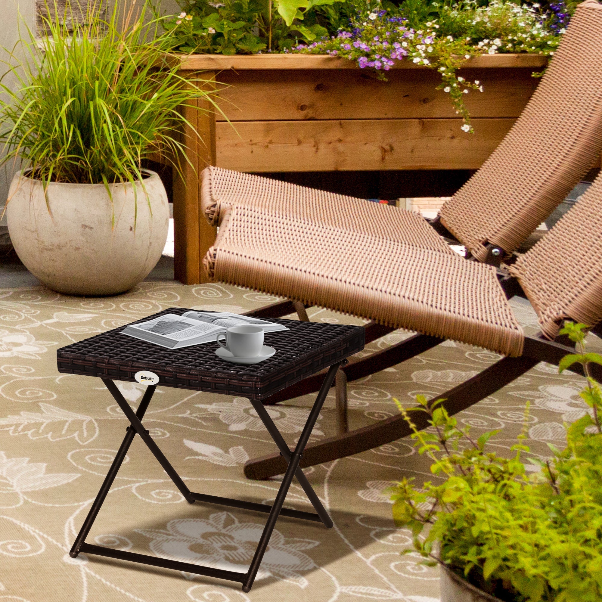Outsunny Wicker Coffee Table Outdoor PE Rattan Patio Folding Side Table Garden 15.75"x15.75"x15.75" Brown 
