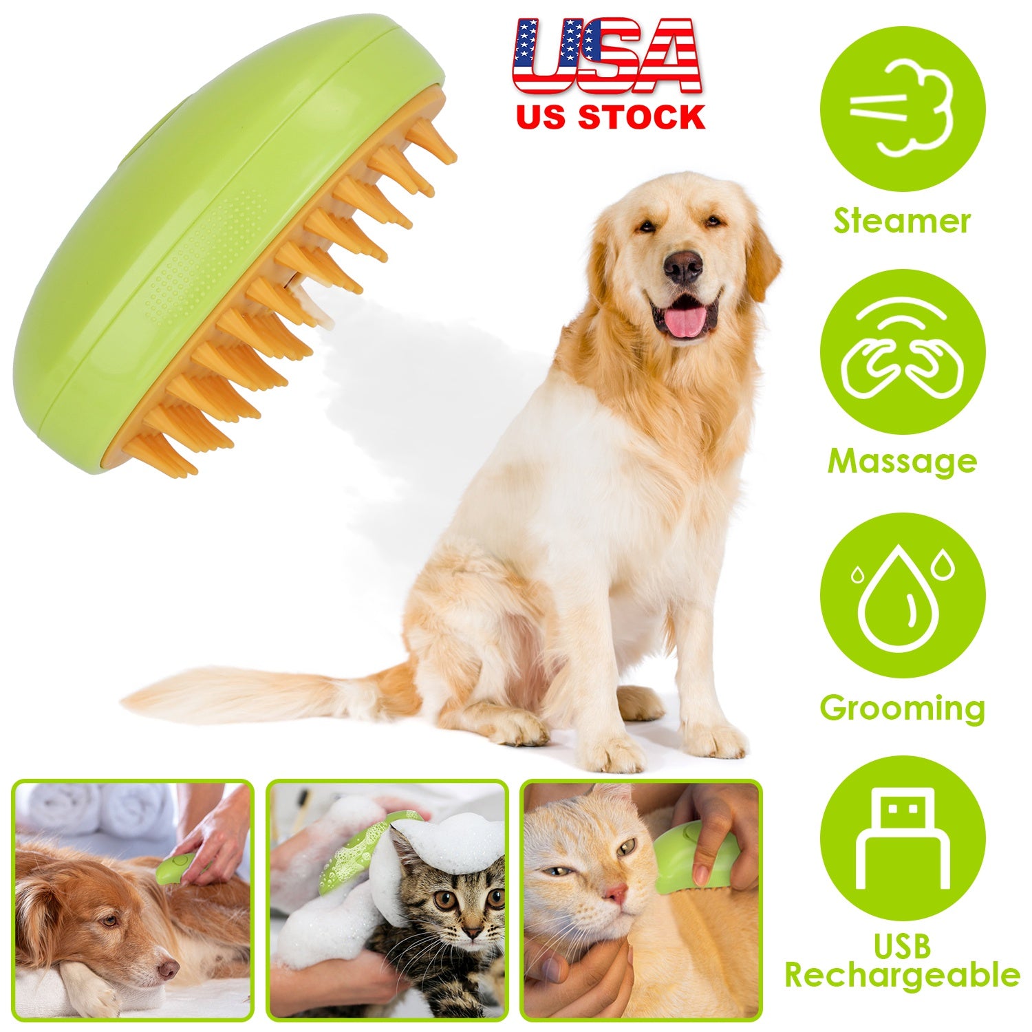 3 In 1 Cat Grooming Steam Brush Hair Brush with Steamer Pet Massage Comb Cleaning Brush for Cats Dogs USB Rechargeable 