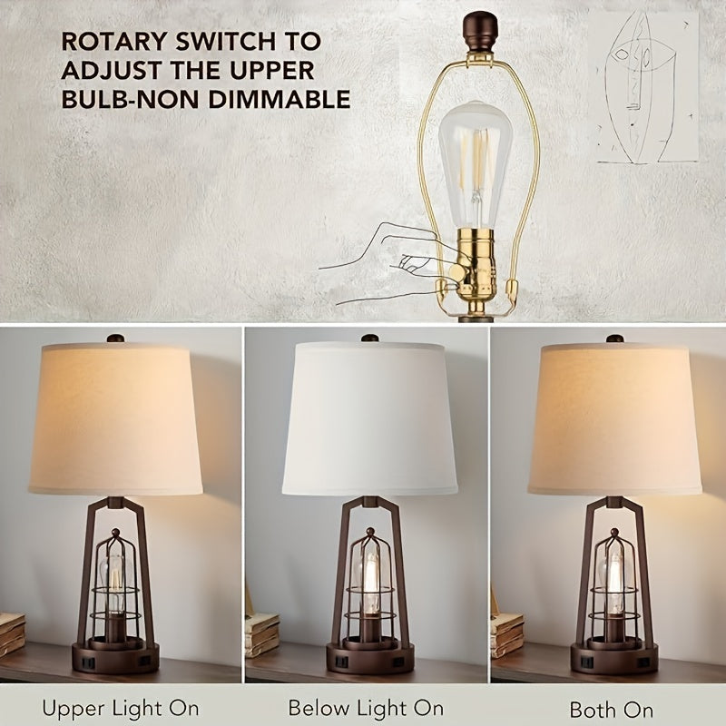 3-Way Dimmable Farmhouse Table Lamps Set of 2 – Touch Control with USB & AC Outlets, Oil Rubbed Bronze Bedside Lamps for Bedroom/Living Room – Bulbs Included 