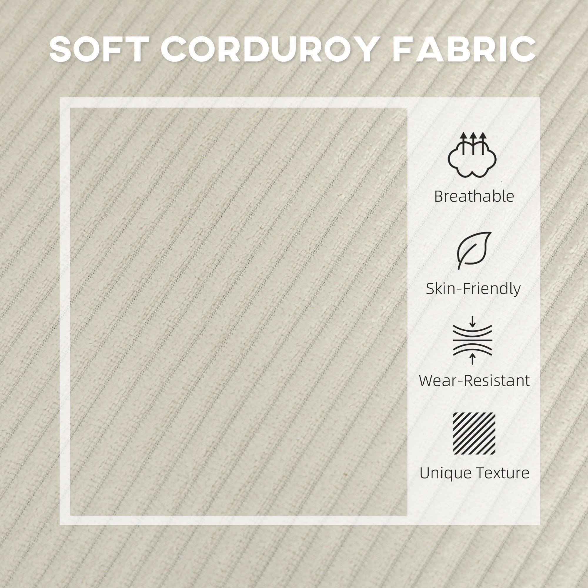 HOMCOM 46.5" Loveseat Couch with USB Ports, Corduroy Love Seat Sofa with Wood Legs for Living Room, Bedroom, Small Space, Cream 