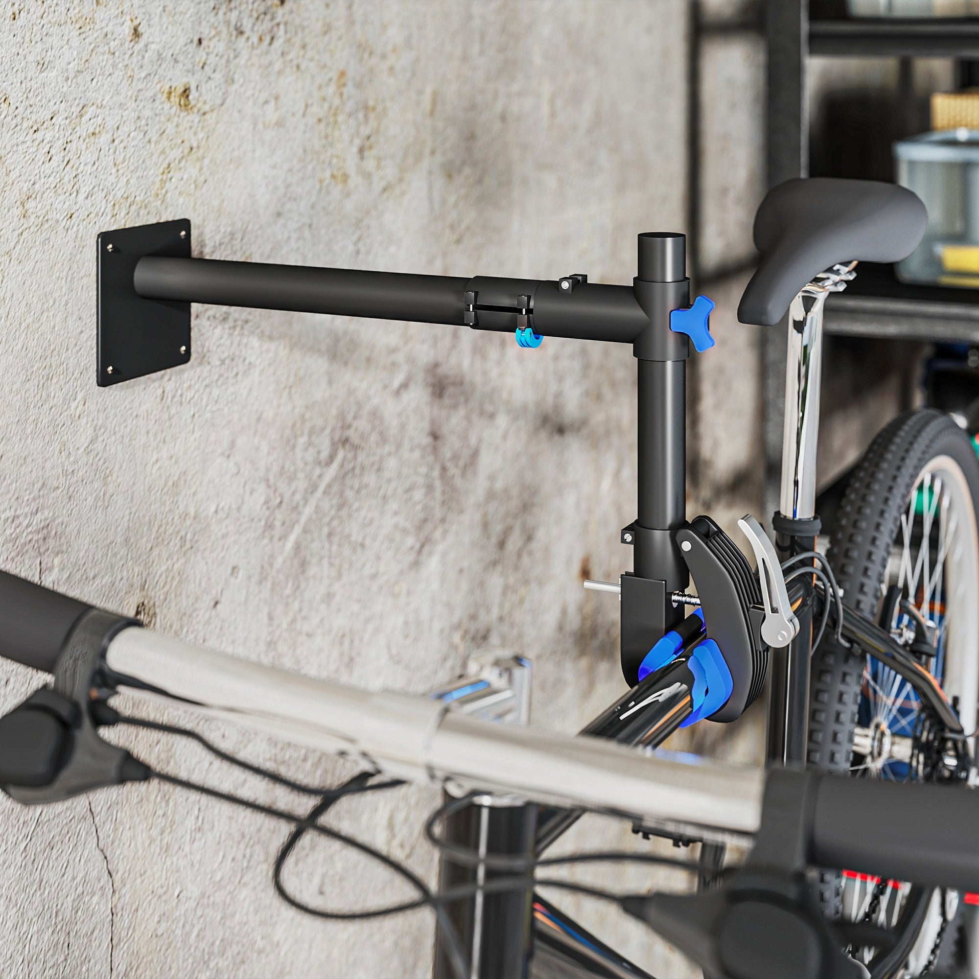 HOMCOM Bicycle Repair Stand, Wall Mount Bicycle Maintenance Rack Workstand with Adjustable Clamp for Road Mountain Bikes 