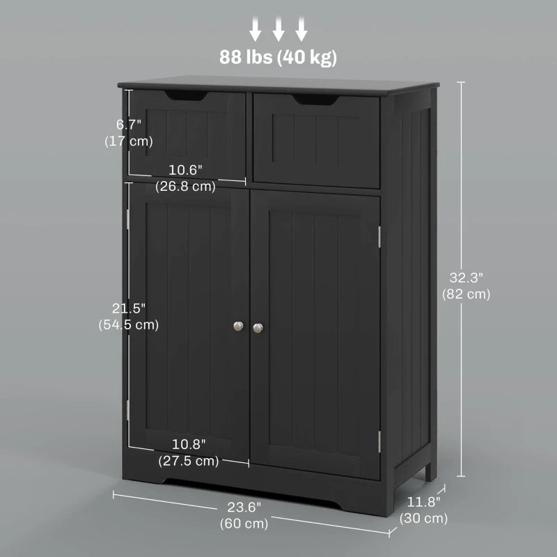 Bathroom Cabinet, Bathroom Storage Cabinet with 2 Drawers, Adjustable Shelf for Living Room, Entryway, Black