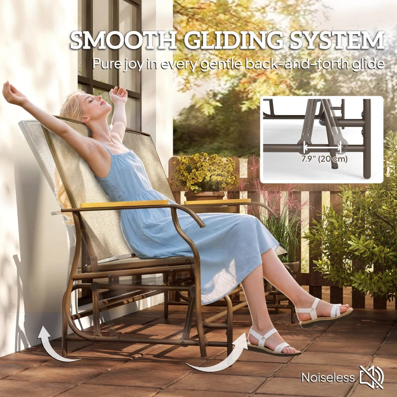 Outdoor 2-Person Glider Bench, Outside Swing Glider Chair Loveseat with Breathable Mesh, Table, Steel Frame