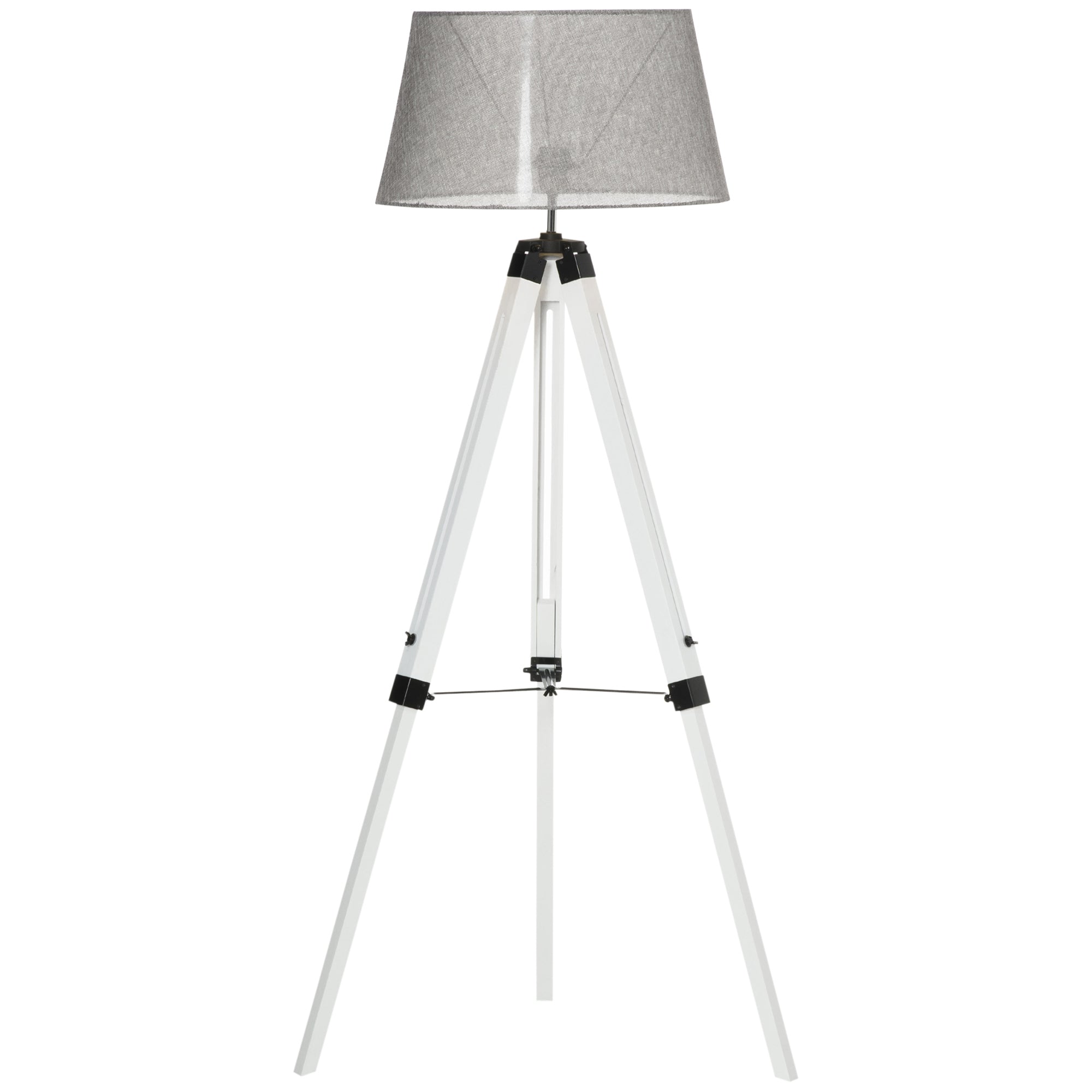 HOMCOM Illuminating Elegance: Adjustable Wooden Tripod Floor Lamp, Modern E26 Standing Light for Living Room, Bedroom, White & Grey 