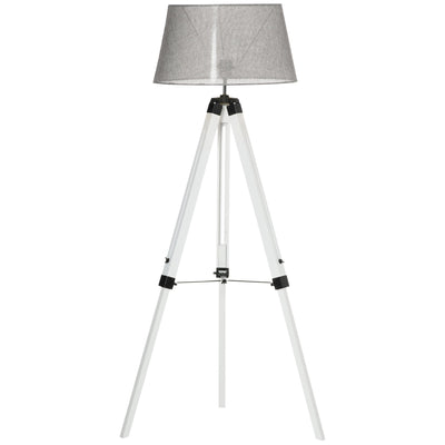 HOMCOM Illuminating Elegance: Adjustable Wooden Tripod Floor Lamp, Modern E26 Standing Light for Living Room, Bedroom, White & Grey 