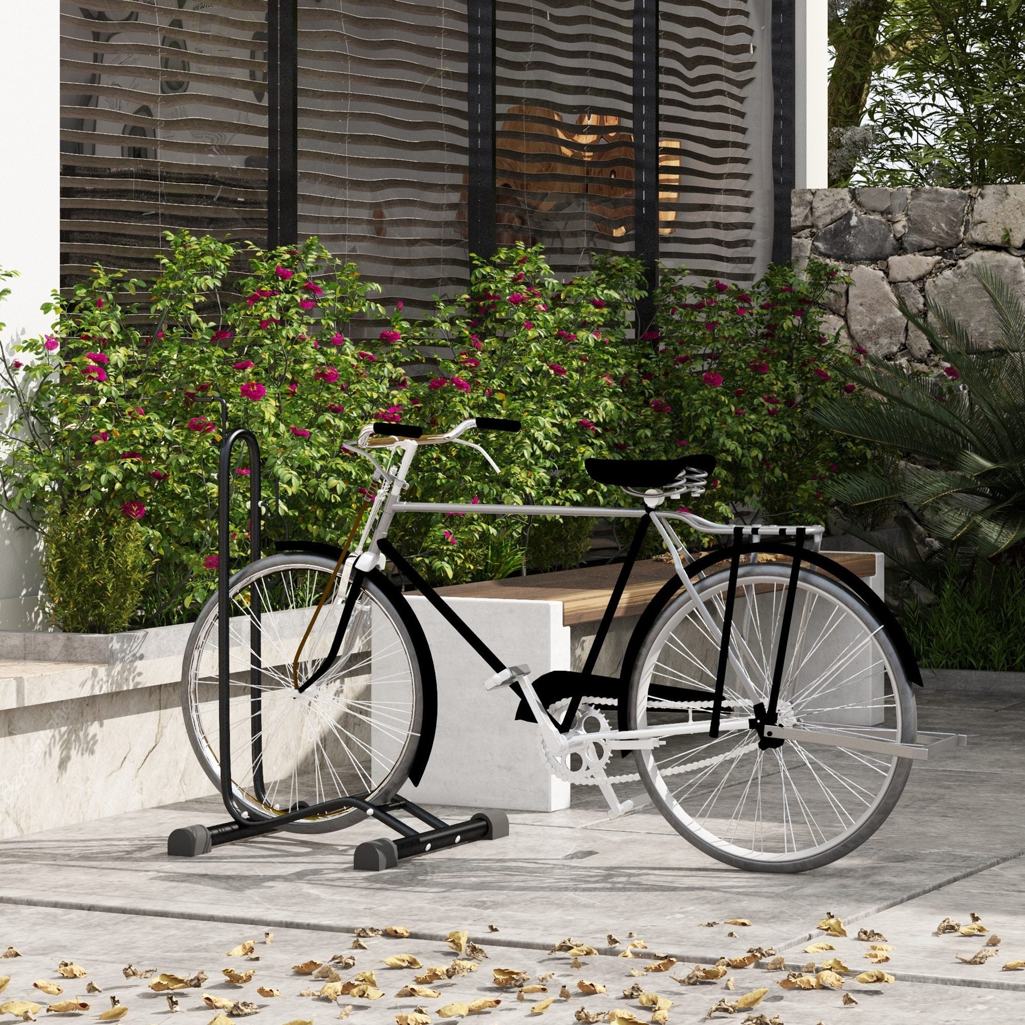 Soozier Vertical Horizontal Bike Rack Bicycle Storage Stand Adjustable Hooks 6"-28" 700c Bikes 