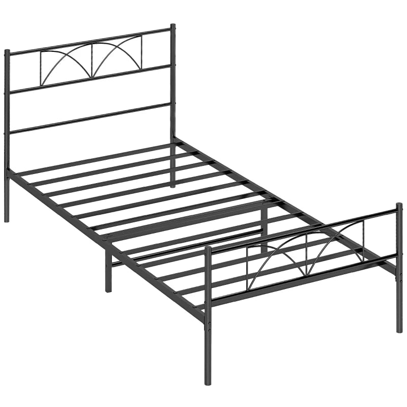 Metal Twin Platform Bed Frame with Headboard, Steel Slat Support, Underbed Storage, No Box Spring Needed, Easy Assembly