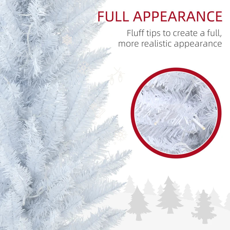 6' Pre Lit Artificial Pencil Christmas Trees, Xmas Tree with Realistic Branches and Warm White LED Lights, White