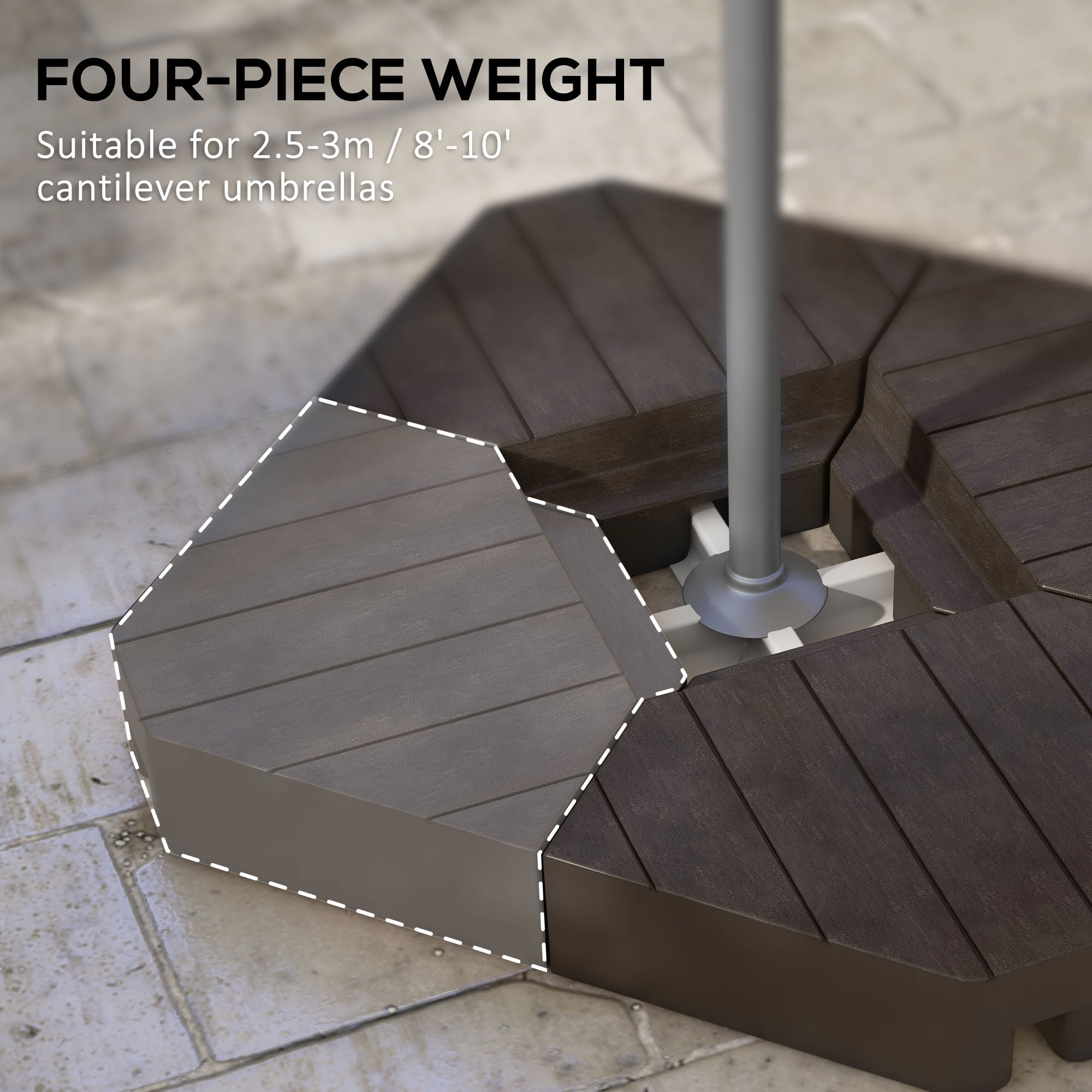 Outsunny Offset Umbrella Base Outdoor Umbrella Weights, 132 lb. Capacity Water or 176 lb. Capacity Sand, Brown 