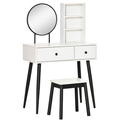 HOMCOM Stylish Vanity Set Makeup Dressing Table with Stool Wood Desk Mirror Storage Drawers Shelf White Black for Bedroom 