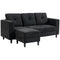 Sectional Sofa, L Shaped Corner Sofa with Changeable Chaise, High-density Foam Padding Seat, Linen Fabric, Wooden Legs, Black