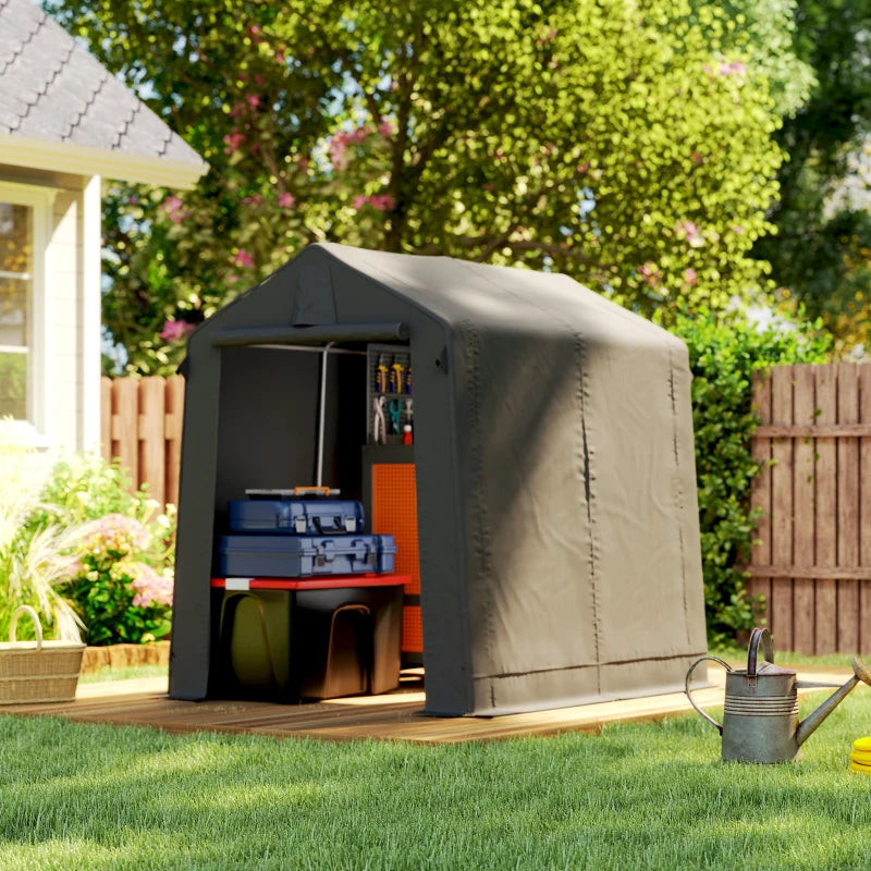 7.5' x 6.2' Portable Shed, Waterproof Bike Tent with Roll-up Zipper Door, Vent and Galvanised Metal Frame, Dark Grey