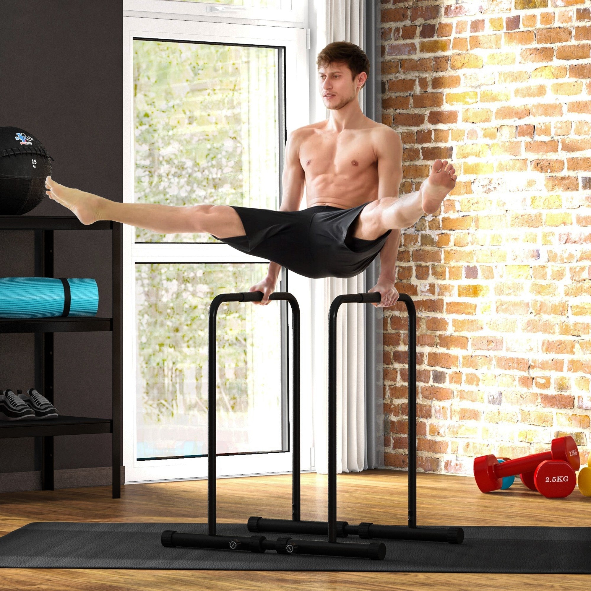 Soozier Adjustable Dip Station, Push Up Bars with 6 Width and 2 Height Levels for Home Gym Fitness Workout 