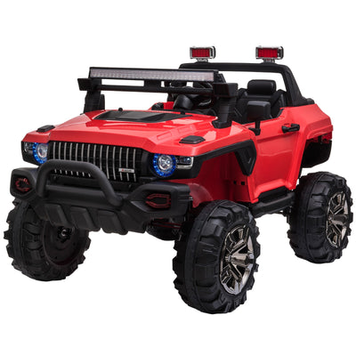 Aosom Kids Ride-On Car 12V RC 2-Seater Police Truck Electric Car For Kids with Full LED Lights, MP3, Parental Remote Control (Red) 