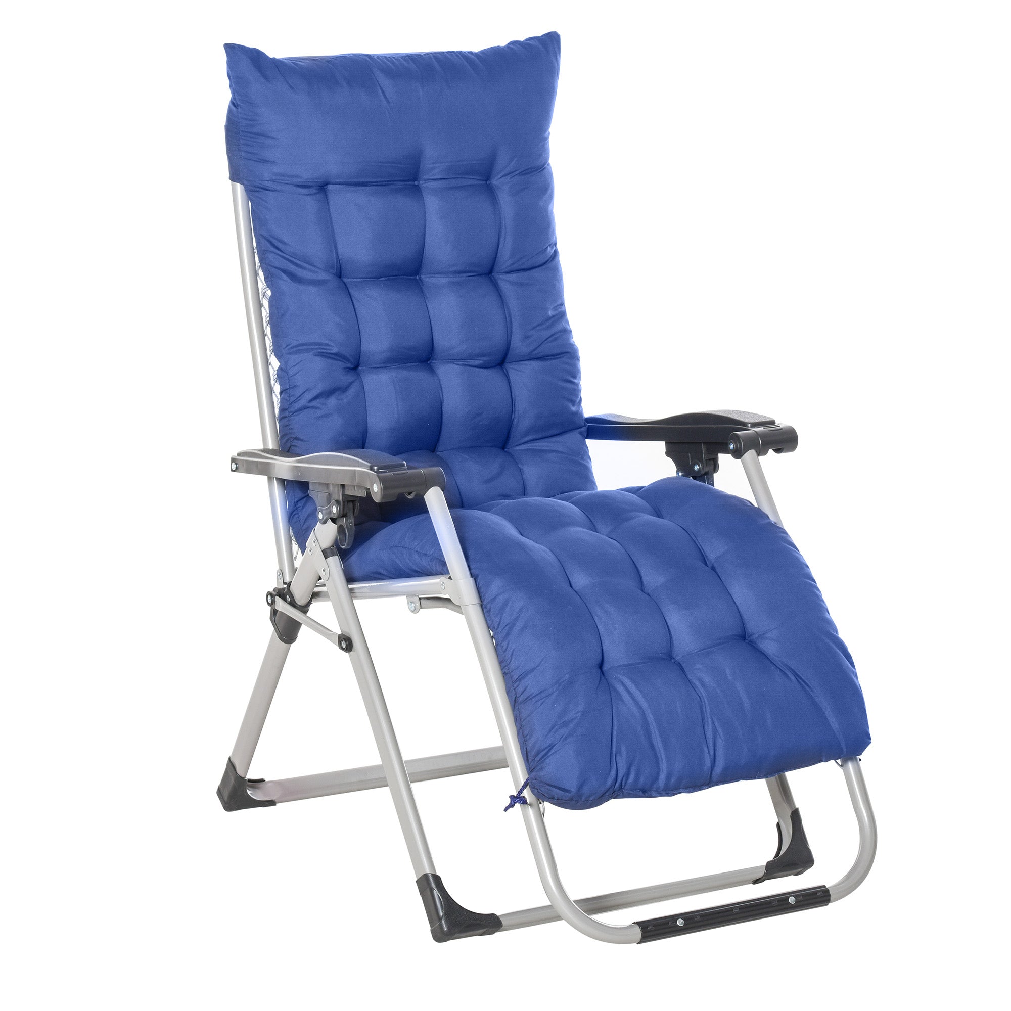Outsunny Reclining Zero Gravity Chair Folding Garden Sun Lounger with Cushion Headrest Blue 