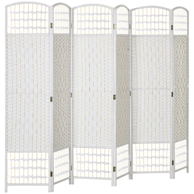 HOMCOM 6-Panel Folding Room Separator: Portable Privacy Screen, Wave Fiber Room Partition for Home Office, White 