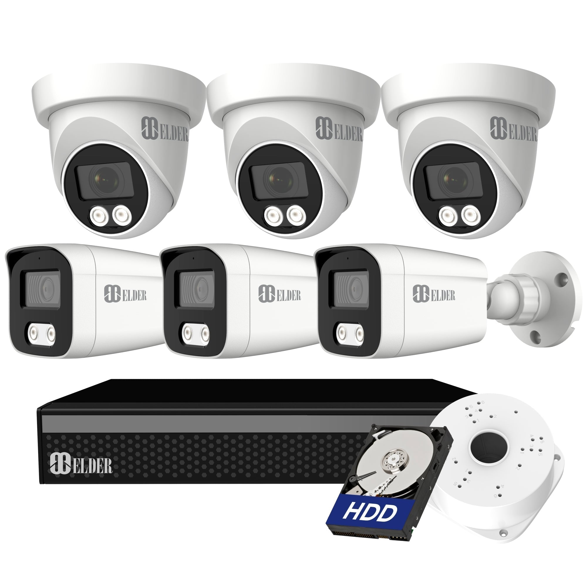 4K Security Camera System Color Night Vision Spotlight, DVR Surveillance Kit Outdoor Wired DIY, Listen-in Audio, 6-Camera Dome & Bullet 