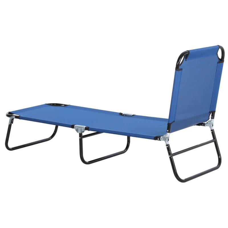 Outdoor Folding Lounge Chair, Steel Tanning Chair with Reclining Back, Breathable Mesh for Beach, Yard, Patio, Blue
