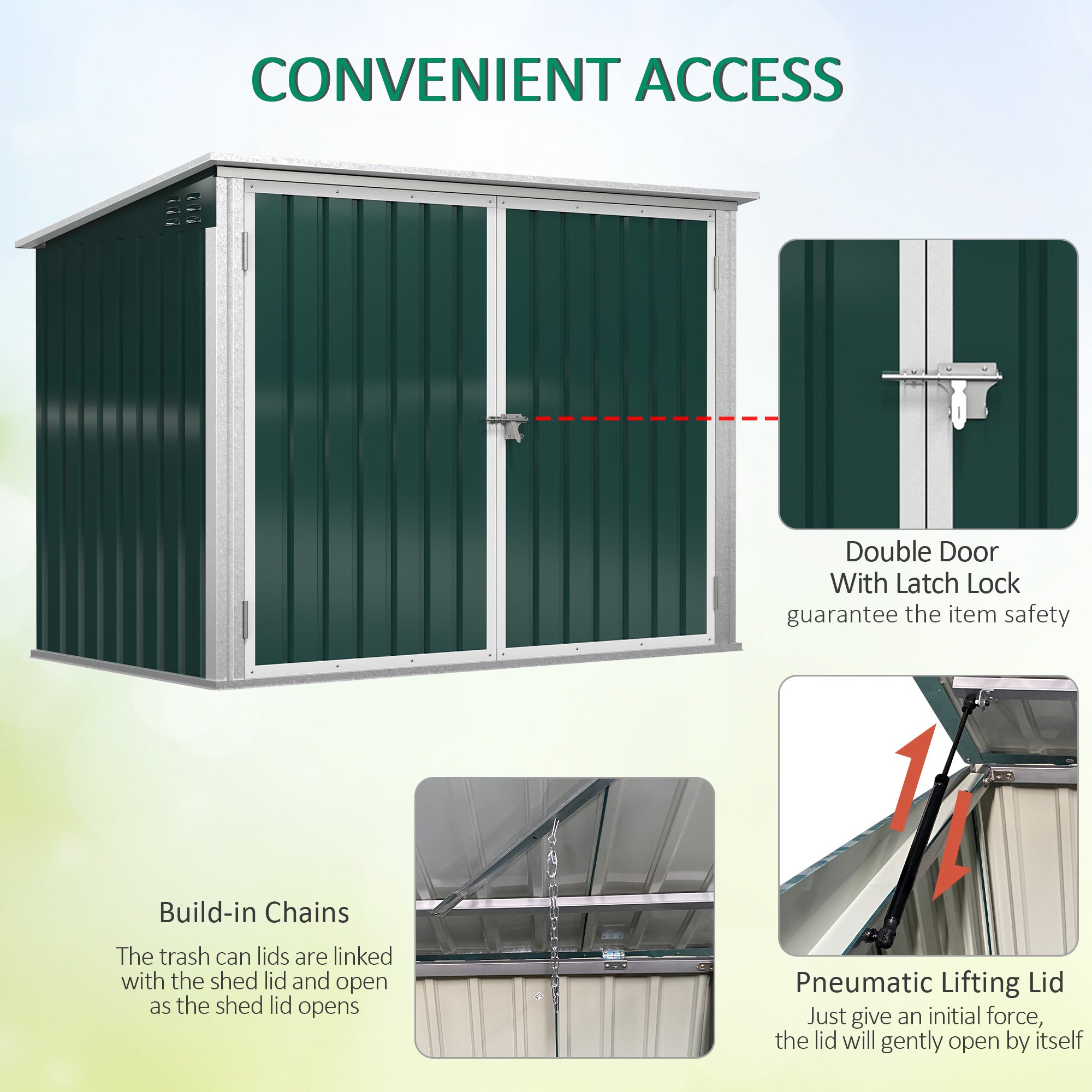 Outsunny Garbage Shed, Steel Outdoor Trash Can Cabinet with Lockable Double Doors & Ventilation for 2 Trash Bins, Green 