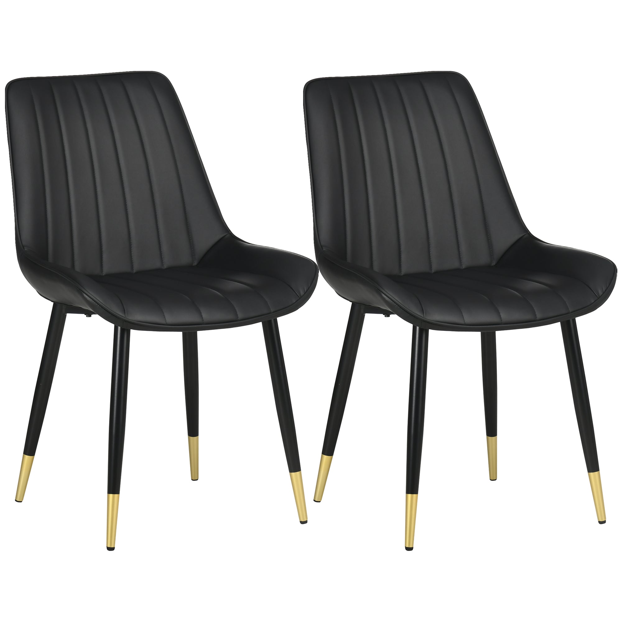 HOMCOM Dining Chair Duo: Modern Kitchen Black PU Leather Upholstery, Steel Legs for Living Room, Bedroom 
