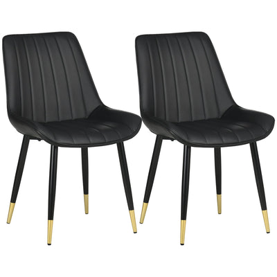HOMCOM Dining Chair Duo: Modern Kitchen Black PU Leather Upholstery, Steel Legs for Living Room, Bedroom 