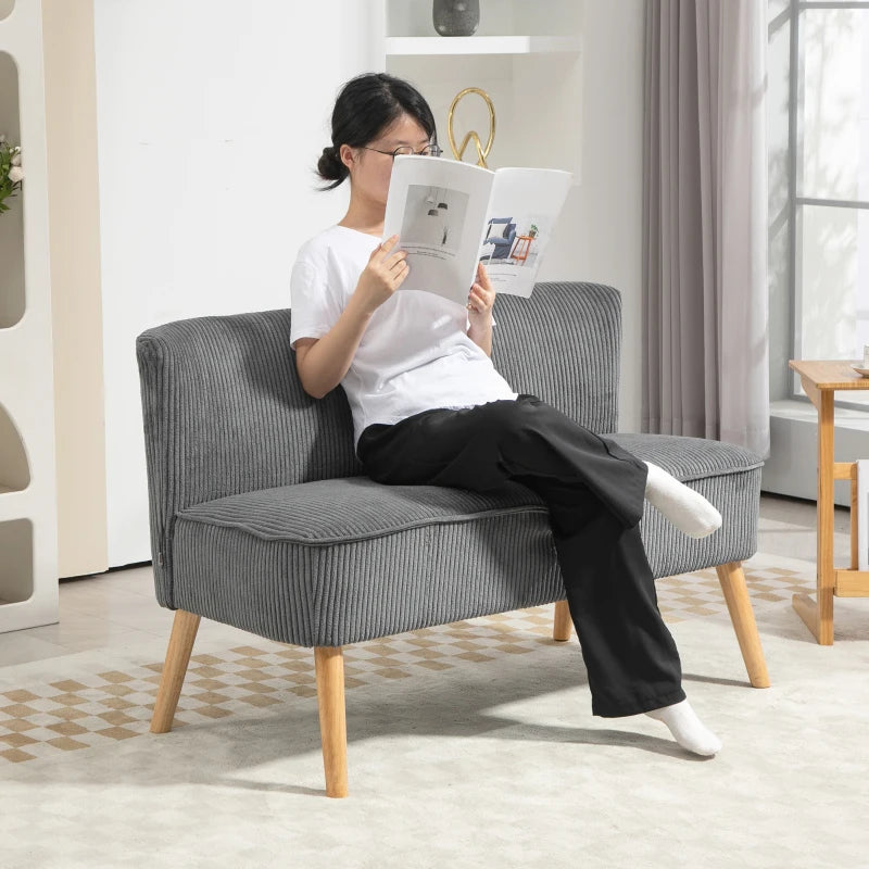 Modern 2 Seater Sofa, Upholstered Two Seater Couch with Rubber Wood Legs, Grey
