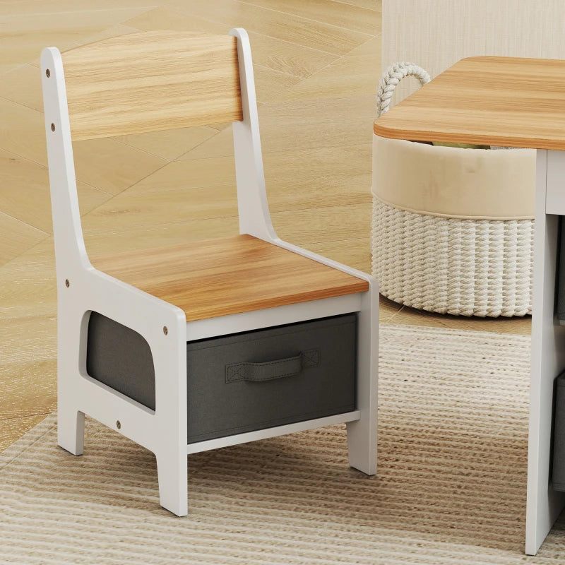 Qaba 3 Piece Kids Table and Chair Set with 6 Removable Drawers, for Classroom, Living Room, Bedroom, Nursery, Natural