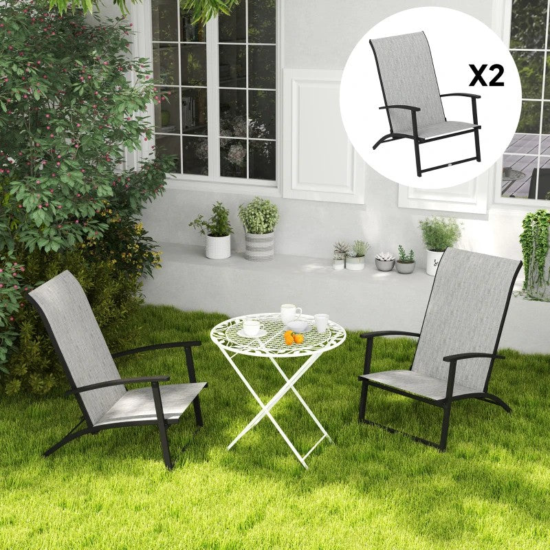 Outsunny Set of 2 Folding Lawn Chairs, Outdoor Folding Chairs with Armrests, High Backrest for Backyard Balcony, Grey 