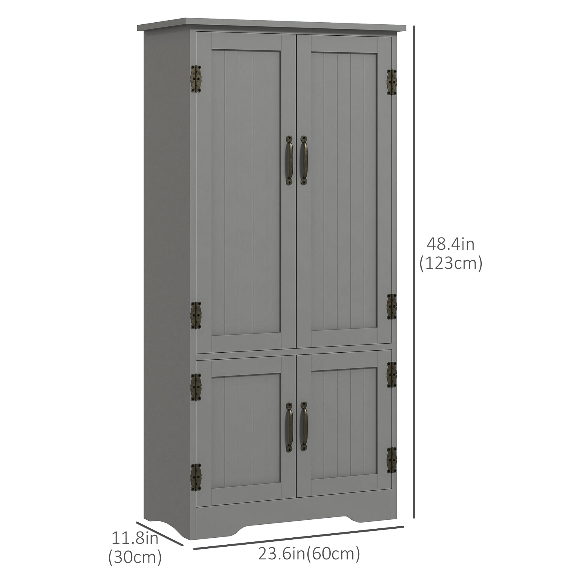 HOMCOM 4-Door Storage Cabinet Multi-Storey Large Space Pantry with Adjustable Shelves Grey 