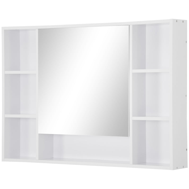 Wall Mounted Medicine Cabinet, 39.25"W x 27.5"H Bathroom Mirror Cabinet with Single Mirrored Door, Shelves and Storage Cupboard, White