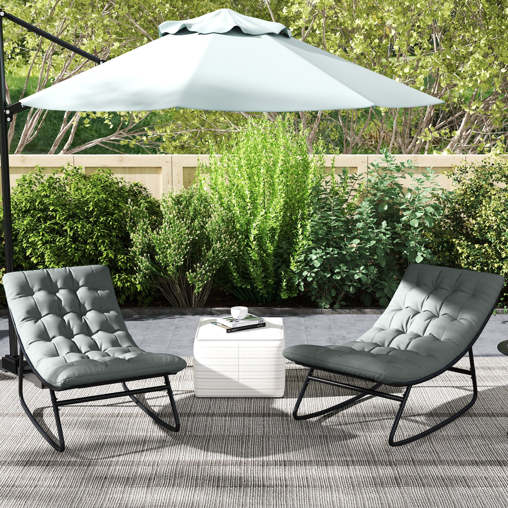 Outsunny Outdoor Patio Rocking Chair Set of 2 with Cushion, Steel Frame Balcony Chair with Mesh Deep Seat for Porch, Garden, Grey 