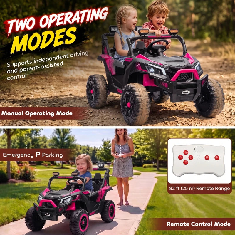 24V 2-Seater Kids Electric UTV Ride-On Truck – Dual 120W Motors, Remote Control, 4-Wheel Suspension & Storage Bed