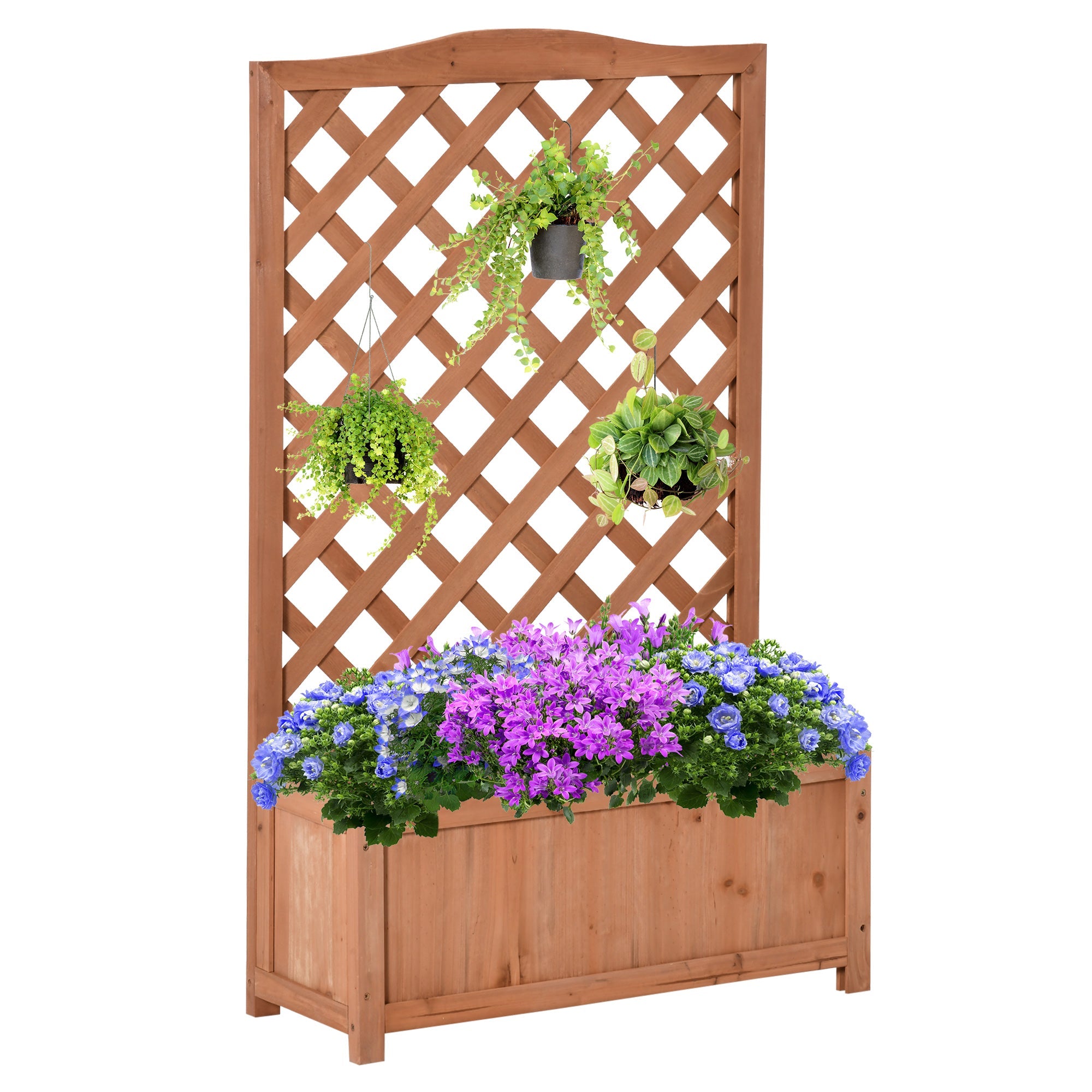 Outsunny Raised Garden Bed with Trellis 28"x11"x46" - Ideal for Vine Climbing Vegetables & Flowers in Backyards, Durable Wood, Brown 