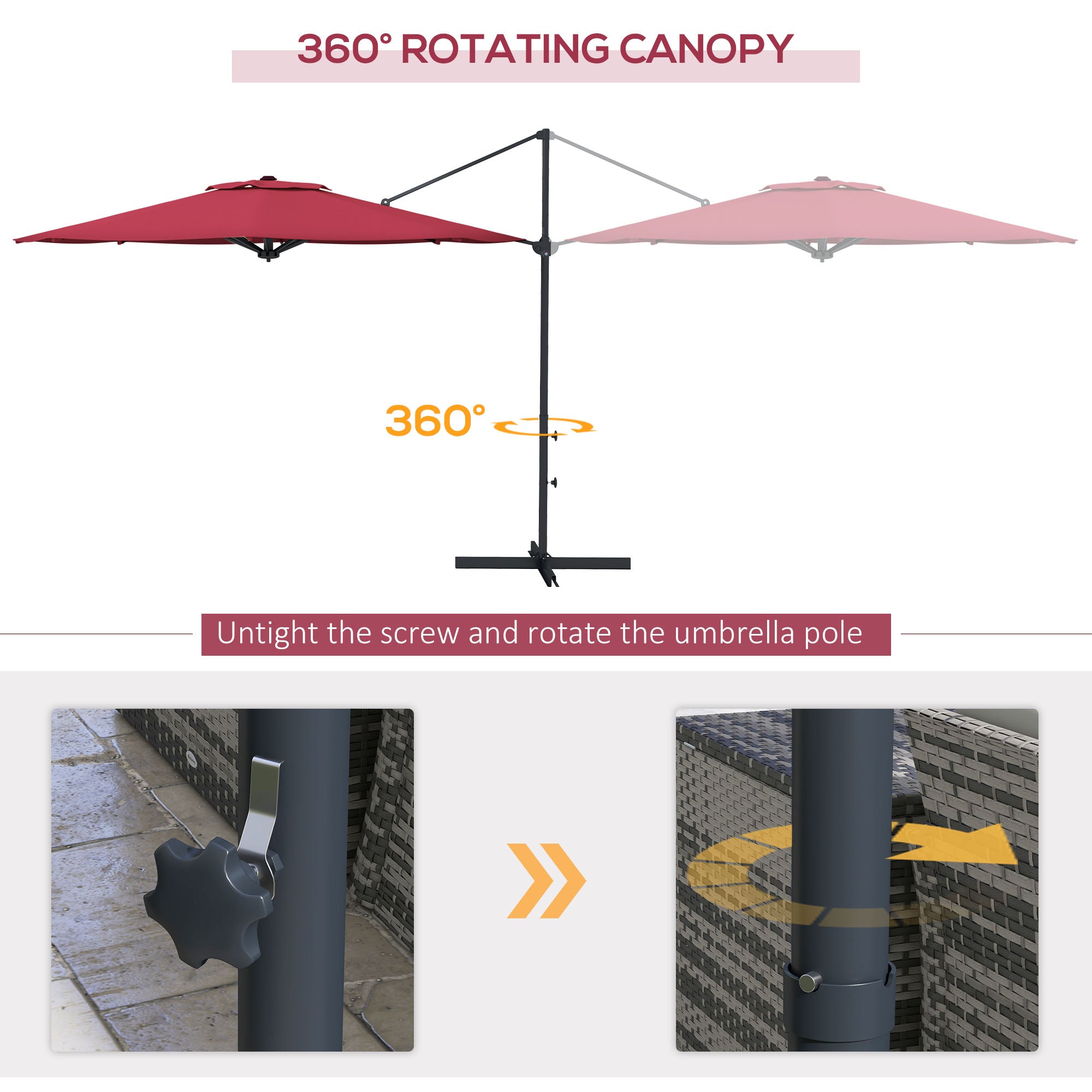 Outsunny Radiant Pavilion: 10FT Aluminum Offset Patio Canopy with 360° Rotation, Crank Tilt Mechanism Outdoor Red 