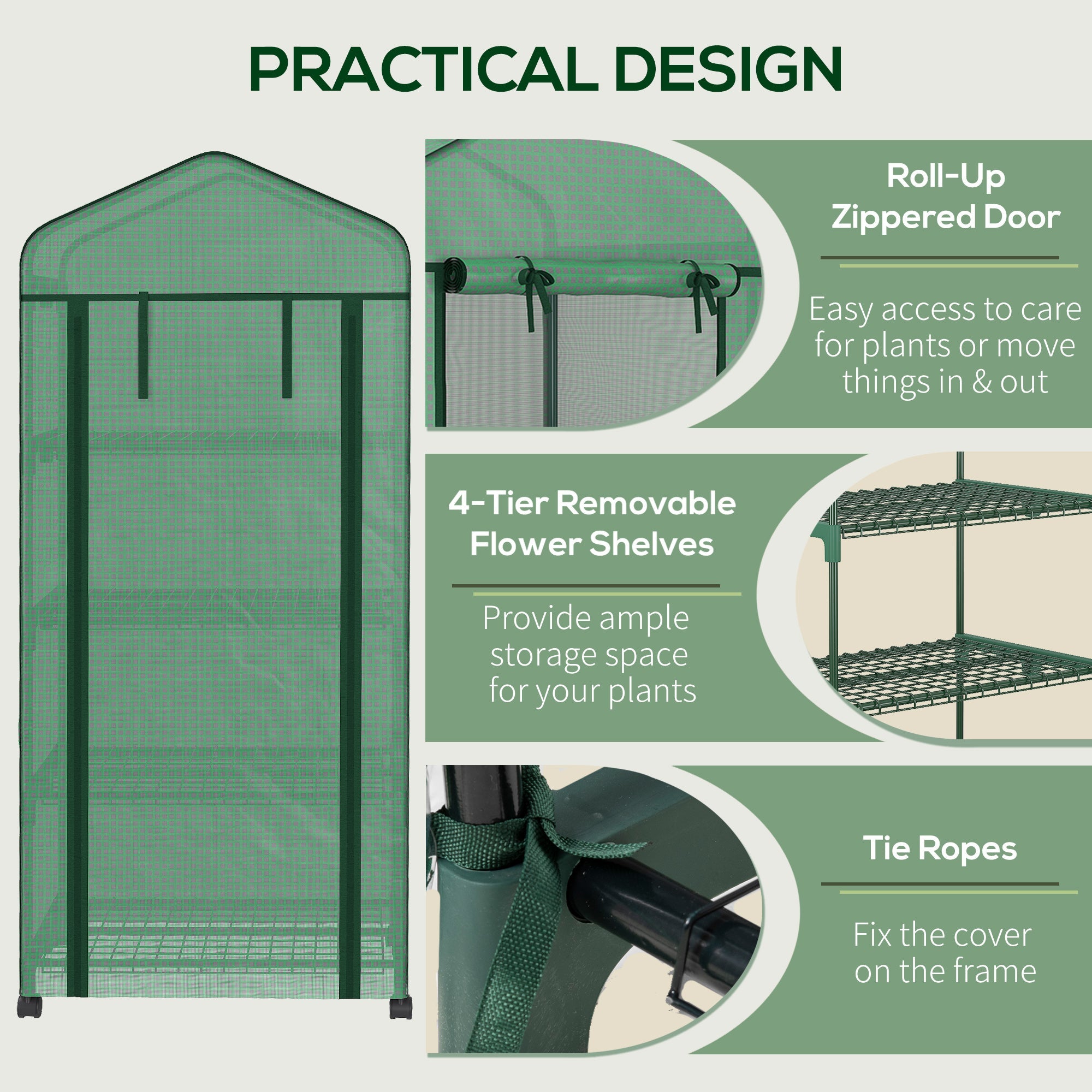 Outsunny Portable Grow Nursery: 4 Tier Shelves PE Cover Outdoor Garden Plant Flower House, Green 