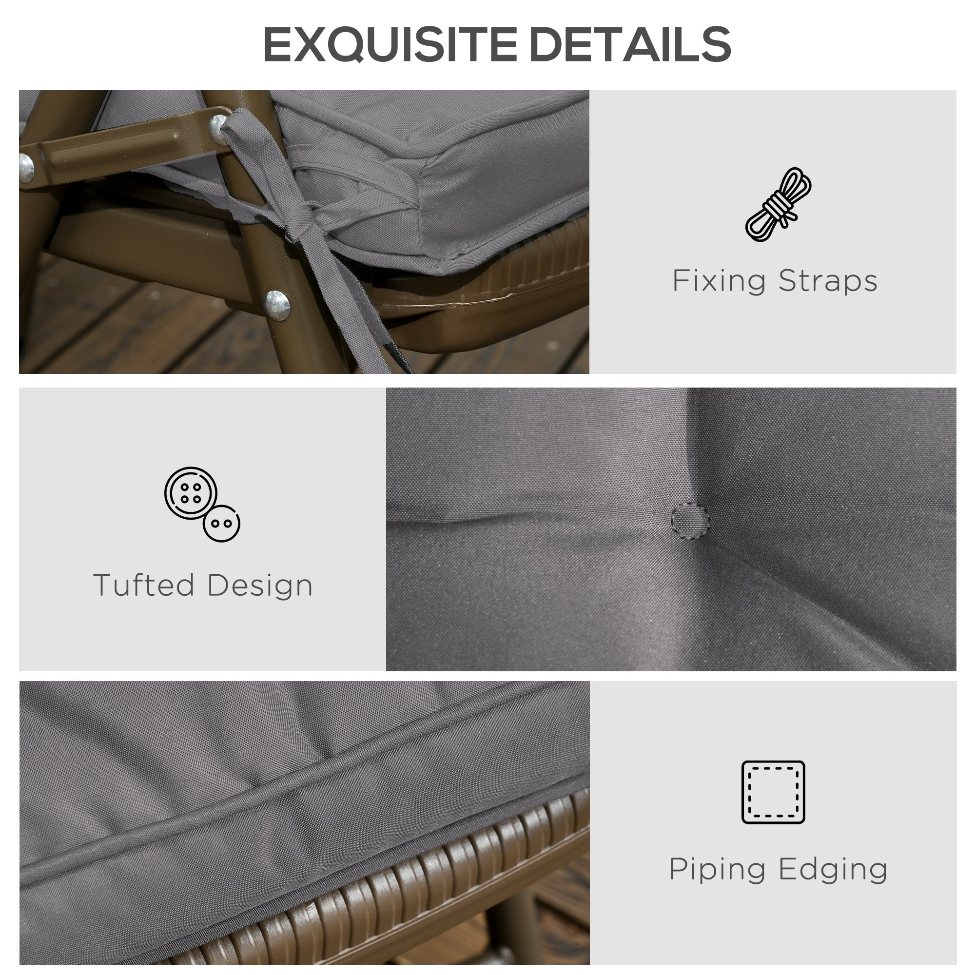 Outsunny 4Pc Replacement Cushions for Rattan Furniture Outdoor Seat Pad Dark Grey 