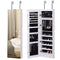 HOMCOM LED Lighted Mirror Jewelry Cabinet Wall Door Mounted Storage Organizer Armoire Wood Grain Gray