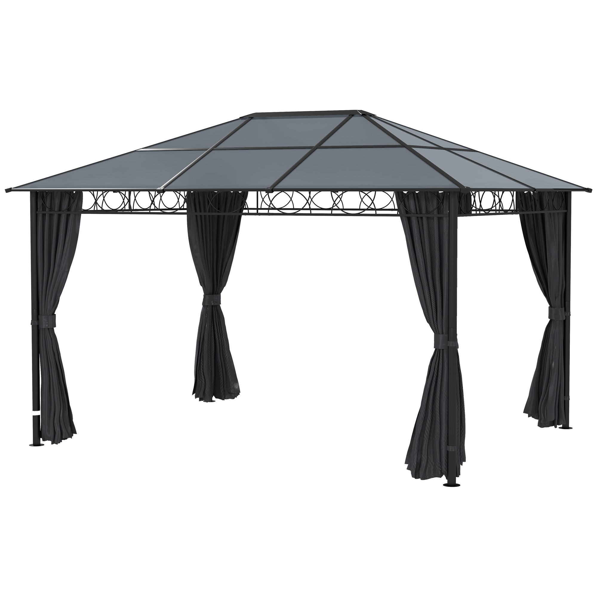 Outsunny 10' x 10' Polycarbonate Hardtop Gazebo Canopy, Outdoor Patio Gazebo with Aluminum Frame & Curtains, Dark Grey 