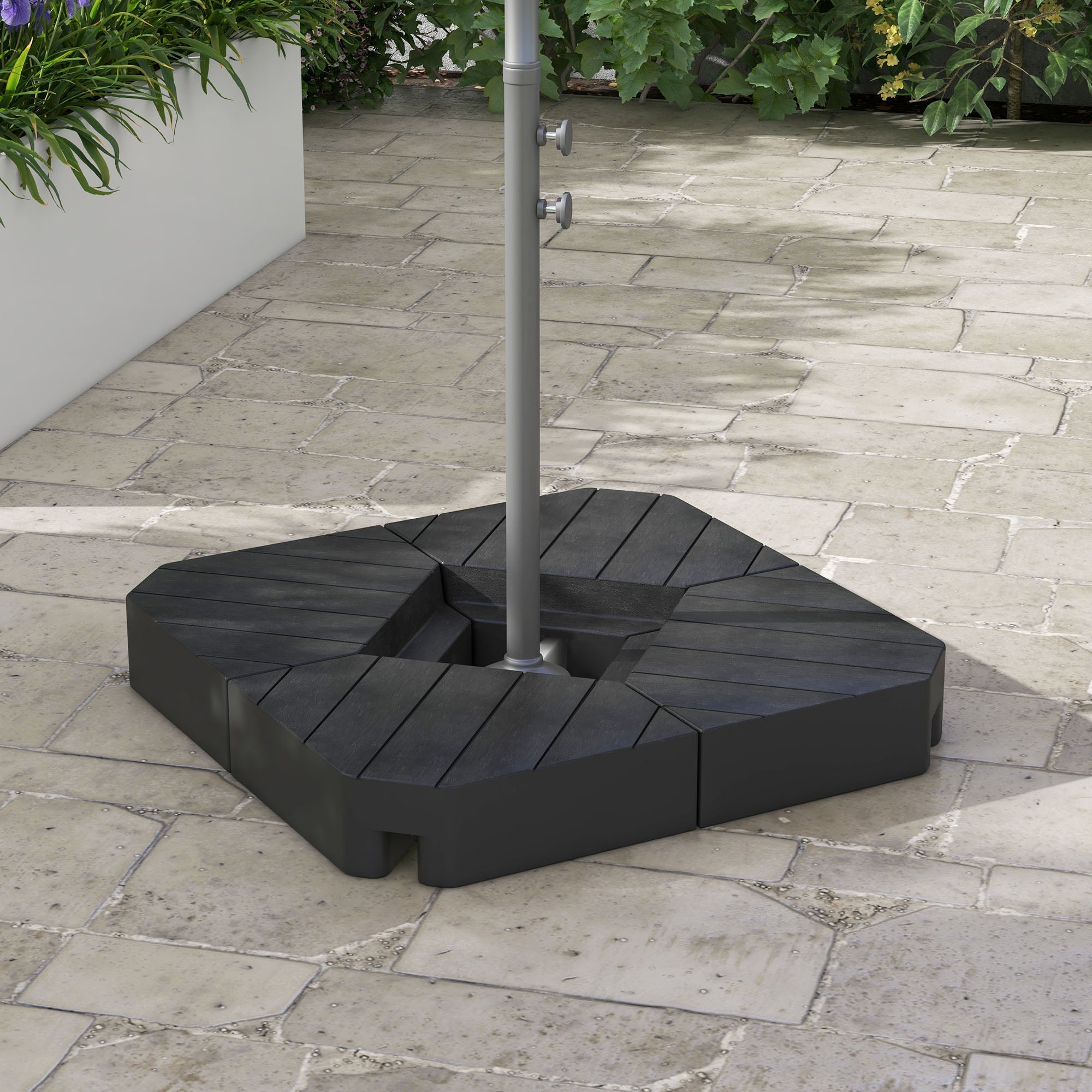 Outsunny Offset Umbrella Base Outdoor Umbrella Weights, 132 lb. Capacity Water or 176 lb. Capacity Sand, Black 