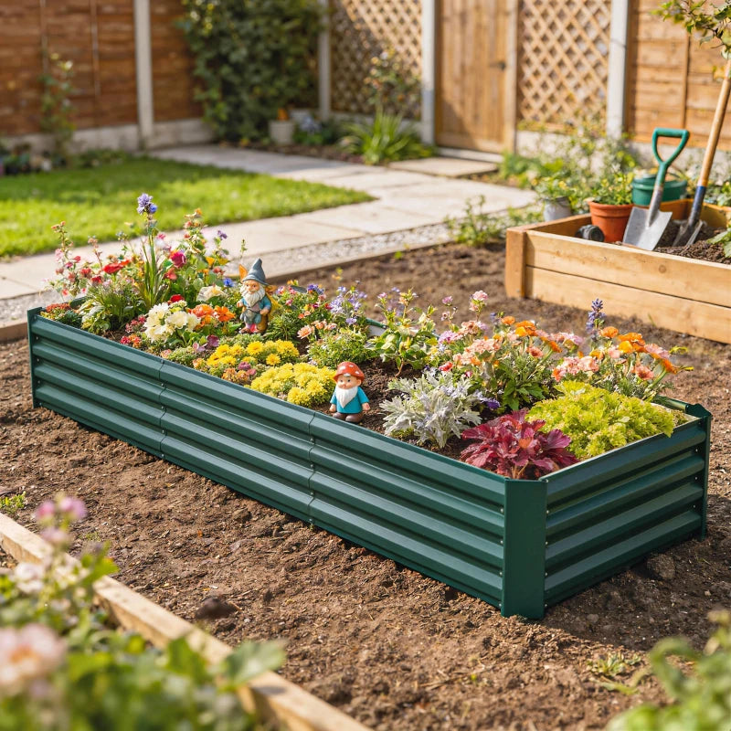 8 x 2.6 x 1.5ft Galvanized Raised Garden Bed, Reinforced Outdoor Planter Box with Open Bottom, Green