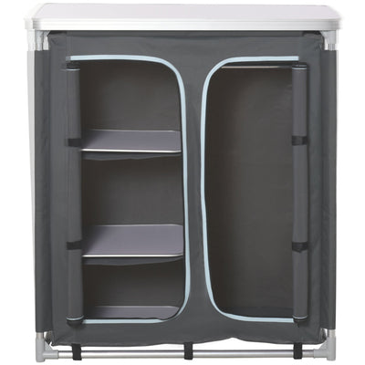 Outsunny Portable Camping Kitchen Table Aluminum BBQ Station with Storage Organizer 3-Shelf Cupboard for Outdoor Party Picnic Grey 