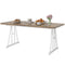 Farmhouse Kitchen Table for 8, Rectangular Dining Table with Thick Tabletop and Steel Trestle Legs, Brown and White