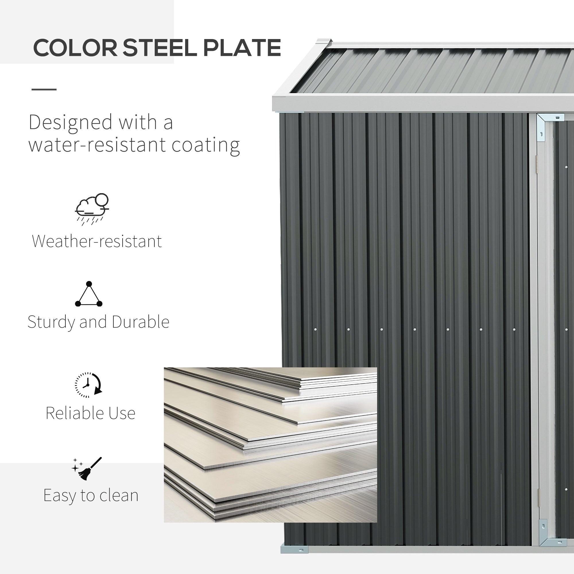 Outsunny 14' x 8' Galvanized Steel Storage Shed, Garden Shed with Lockable Doors, Air Vents for Backyard, Patio and Lawn, Grey 