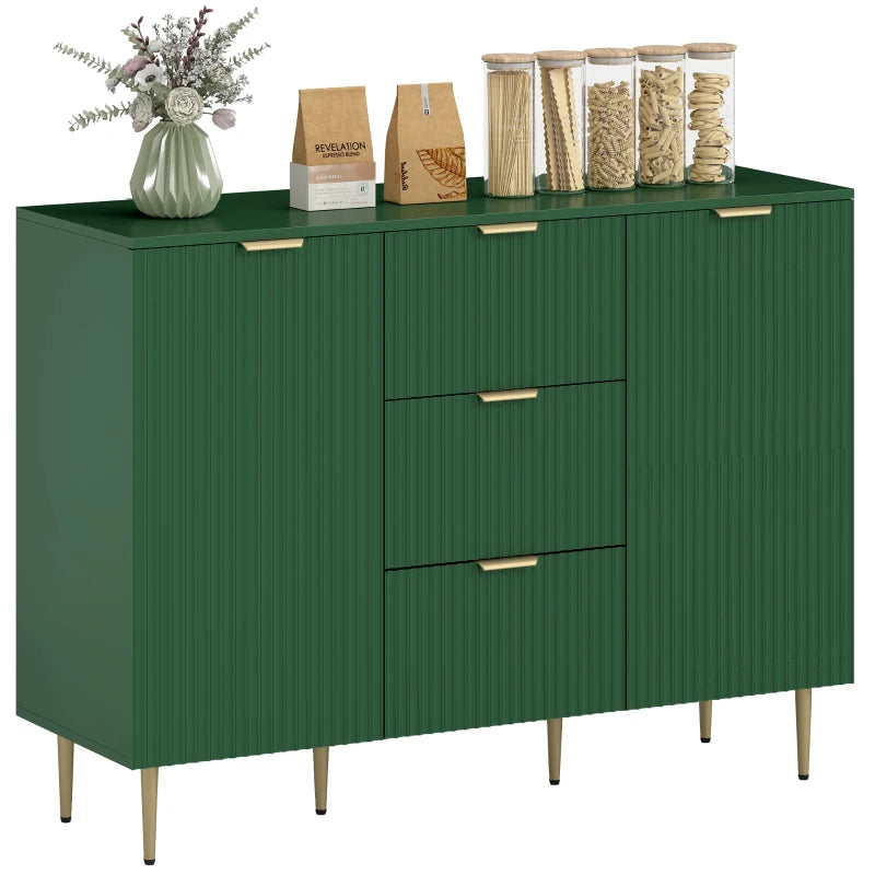 Modern Kitchen Storage Cabinet, Sideboard Buffet Cabinet w/ 3 Drawers and Adjustable Shelves for Kitchen Hallway, Green