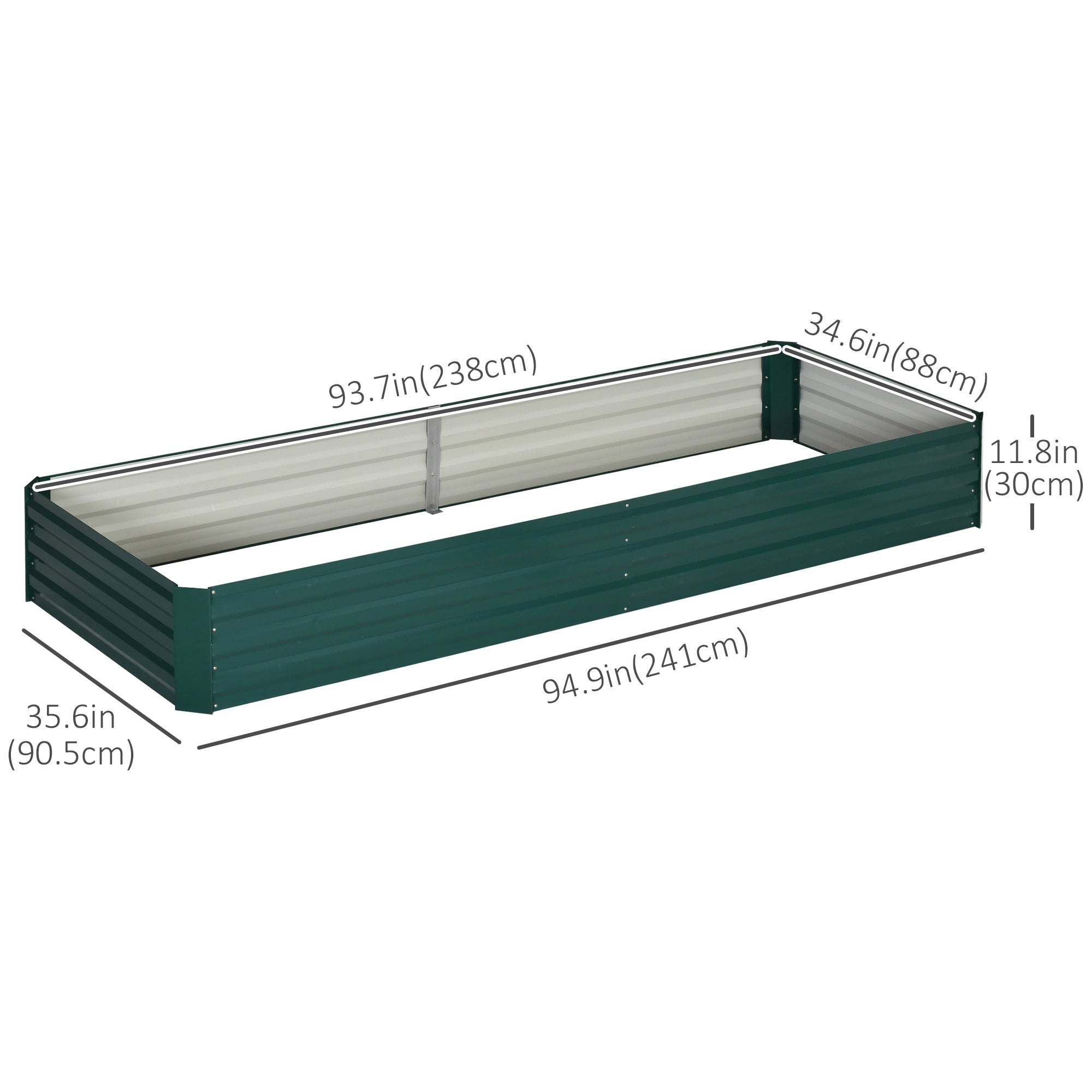 Outsunny Galvanized Raised Garden Bed 95" x 36" x 12" Metal Elevated Planter for Flowers Herbs Succulents Outdoor Gardening Green 