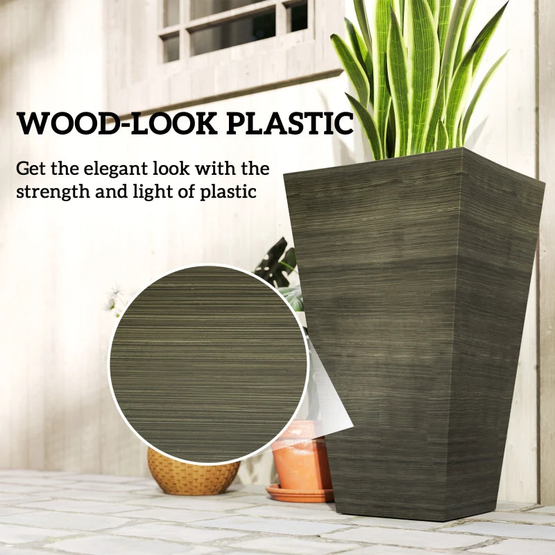 Tall Planter for Outdoor Plants Set of 3, 28 Inch Taper Planter with Drainage Holes, Bronze