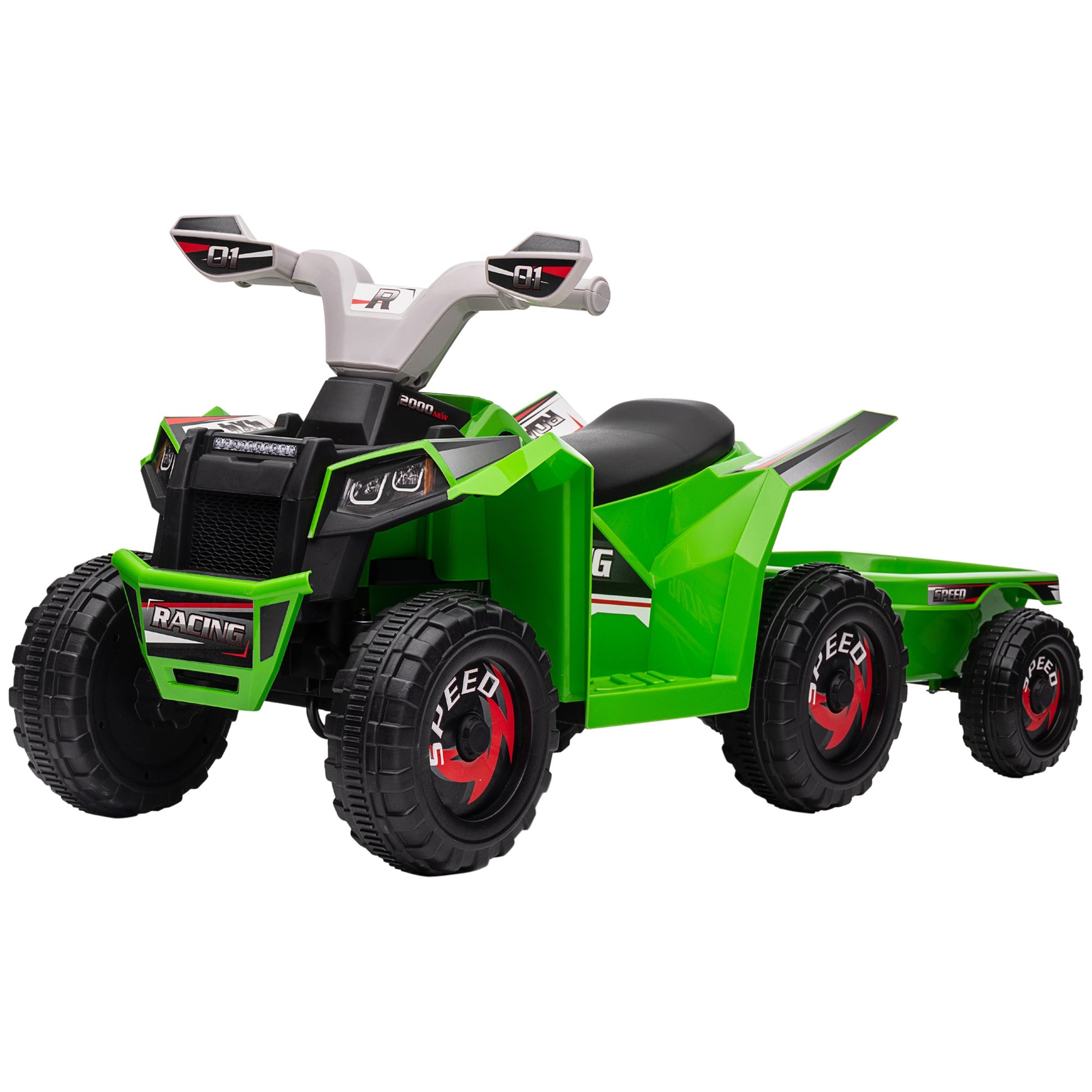 Aosom Ride-On Car: 6V, Electric, Trailer, Forward/Reverse, Wear-Resistant Wheels, Toddlers, Green 